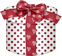 a polka dot gift box with ribbon